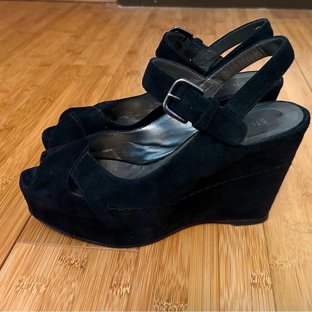 Stuart Weitzman black suede platform sandals